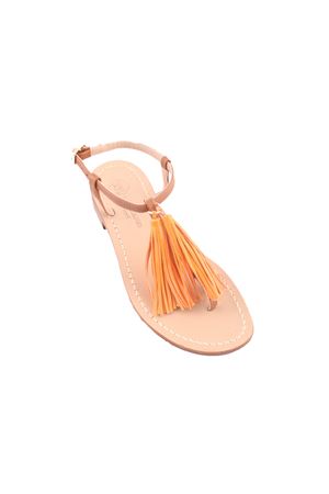 Capri sandals witrh orange decorative tassels Da Costanzo | NAPPINE2 PELLEARANCIO